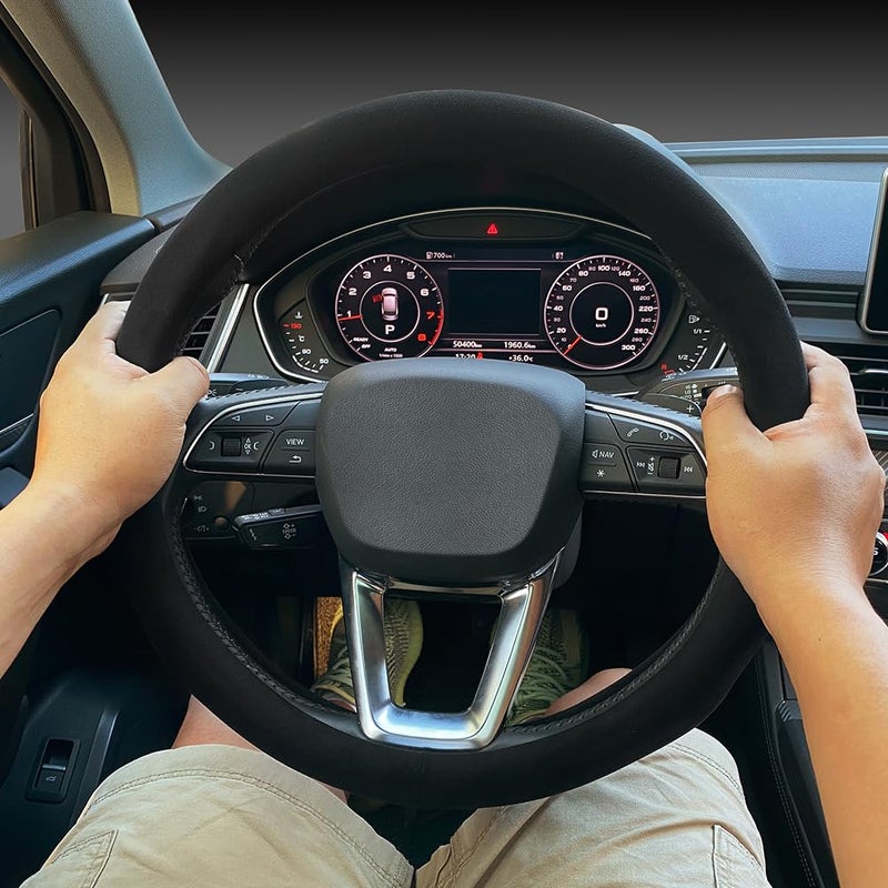 Carodi Suede Steering Wheel Cover ï¼Œ Non-Slip Leather Car Interior Fitting 15-inch Universal - Image 3